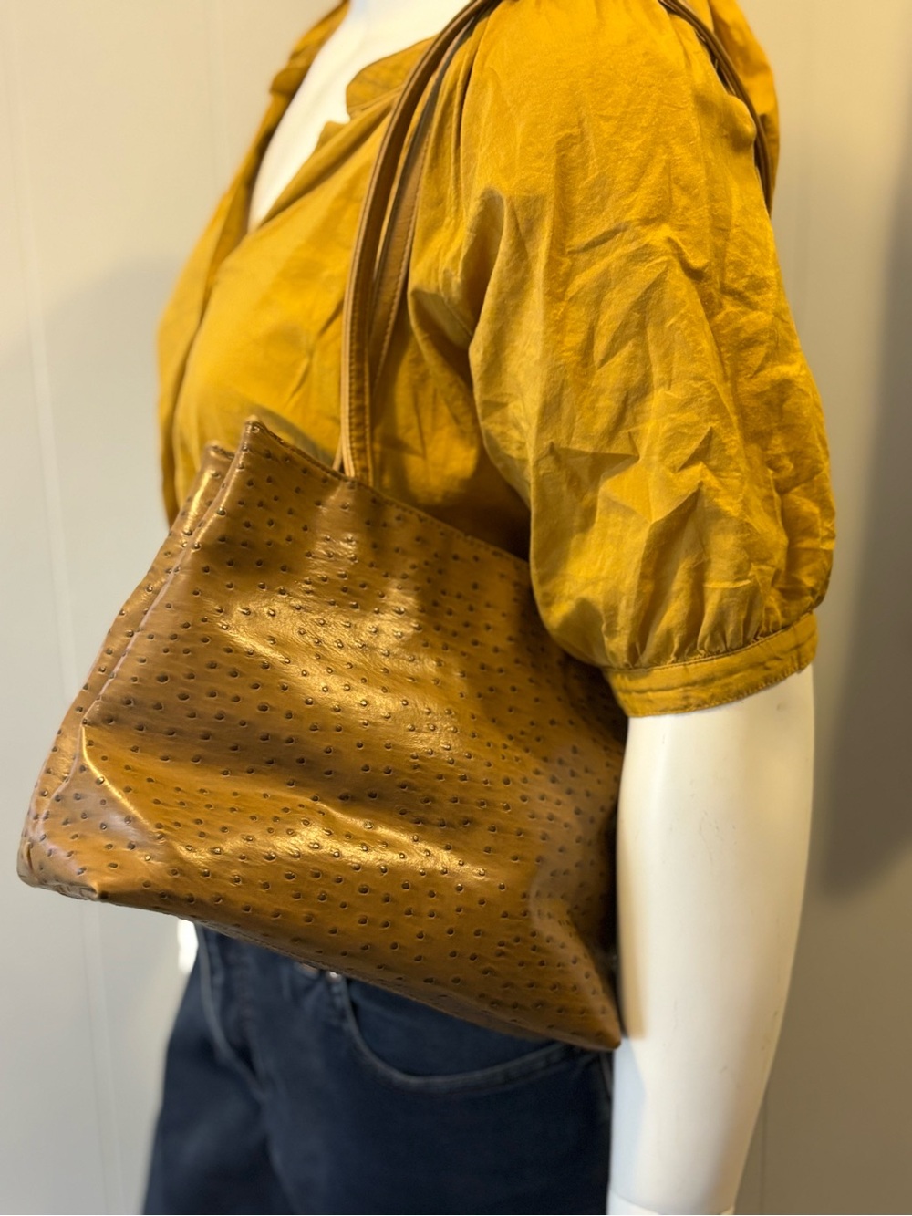 Ostrich faux Classic Brown Shoulder Bag